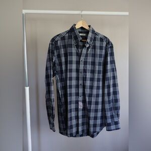 NWT Jos. A Banks Men's Navy Plaid Long-Sleeve Button-Up Shirt tailored fit